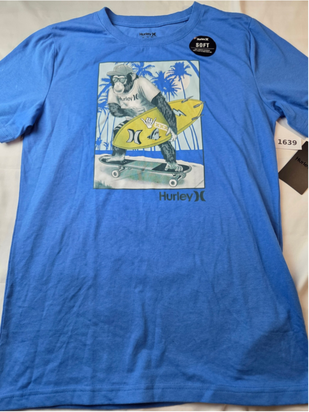 Boys Hurley Graphic T-Shirt XL Blue Yellow #1639